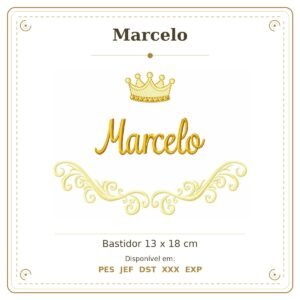 Matriz de Bordado Nome Marcelo Arabesco com Coroa 13x18