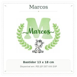 Matriz de Bordado Nome Marcos com Zebra Safari 13x18