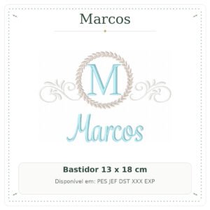 Matriz de Bordado Nome Marcos Ramo Arabesco 13x18
