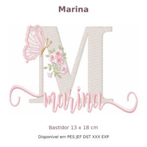 Matriz de Bordado Nome Marina Florais 13x18