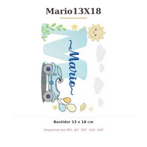 Matriz de Bordado Nome Mario Carrinhos 13x18