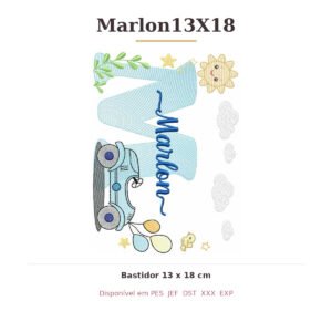 Matriz de Bordado Nome Marlon Carrinhos 13x18