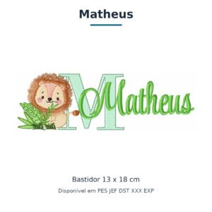 Matriz de Bordado Nome Matheus Leão Safari 13x18