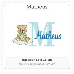 Matriz de Bordado Nome Matheus Ursinho Baby nas Nuvens 13x18