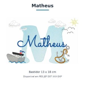 Matriz de Bordado Nome Matheus Marinheiro 13x18
