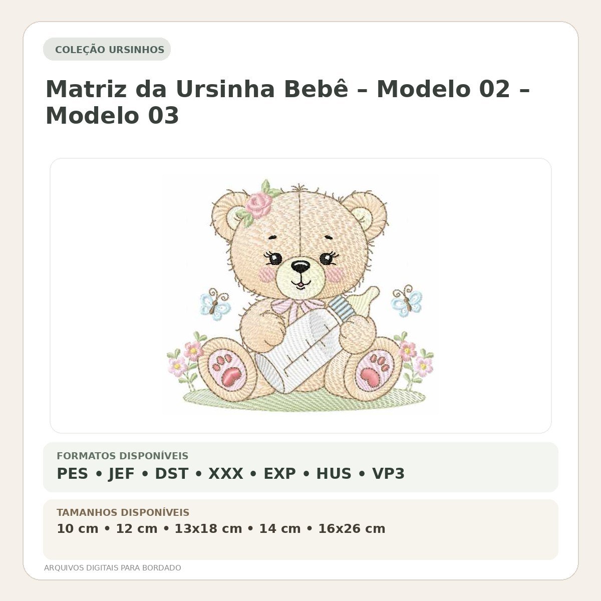 Matriz de Bordado Ursinha Bebê – Modelo 02 – Modelo 03