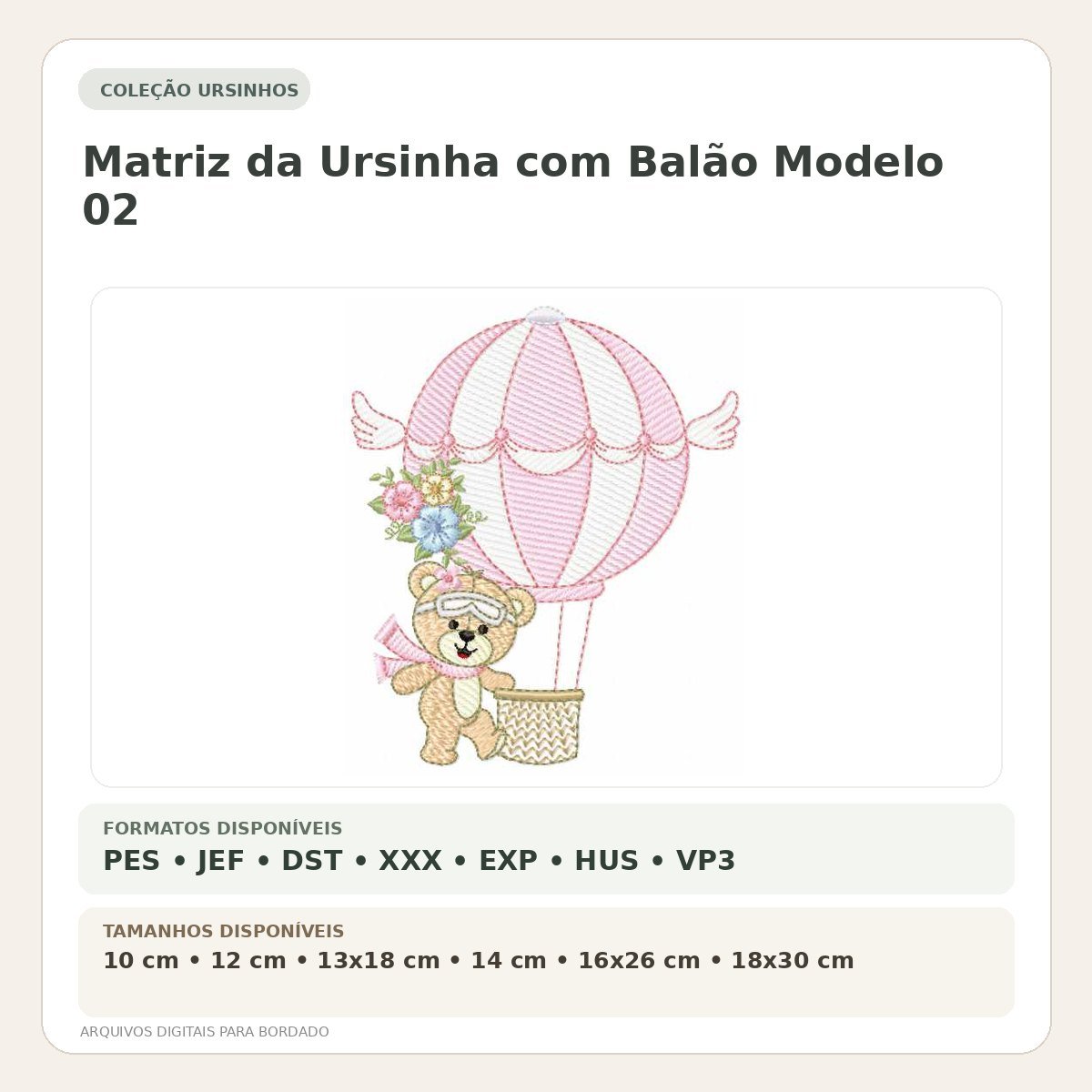 Matriz de Bordado Ursinha com Balão Modelo 02
