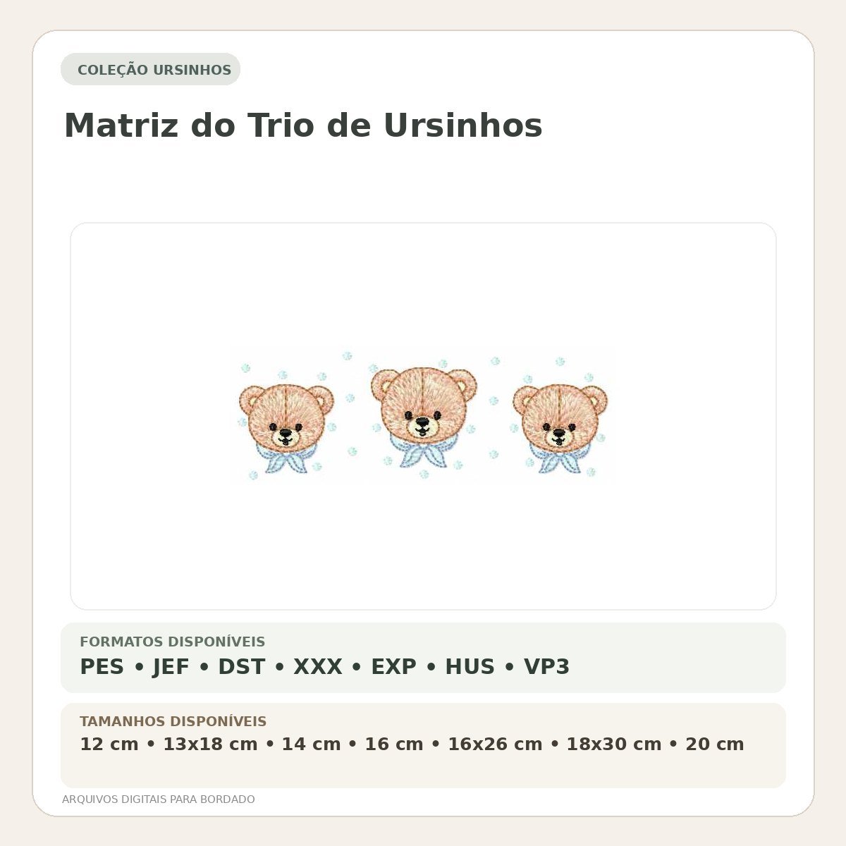Matriz de Bordado Trio de Ursinhos