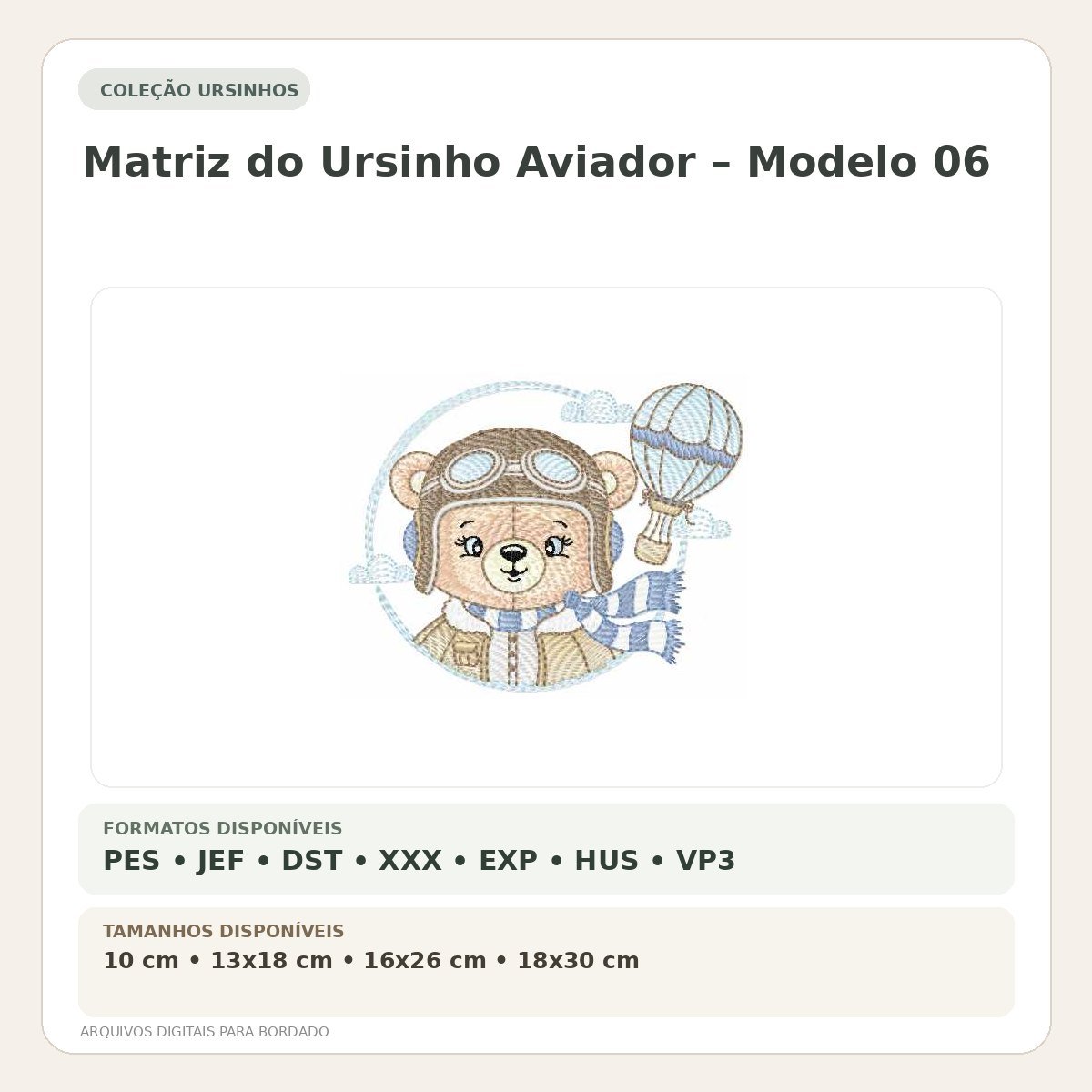 Matriz de Bordado Ursinho Aviador – Modelo 06