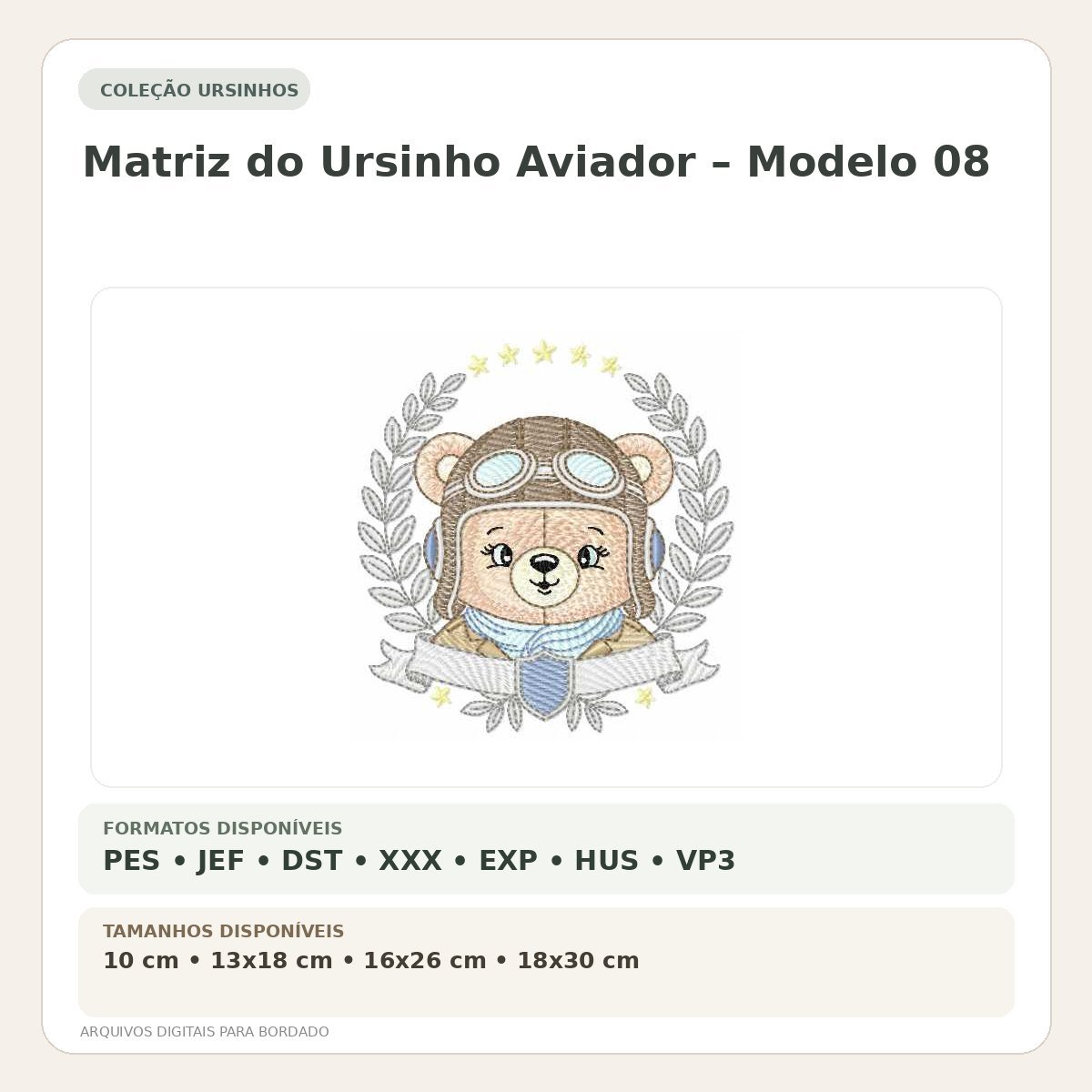 Matriz de Bordado Ursinho Aviador – Modelo 08
