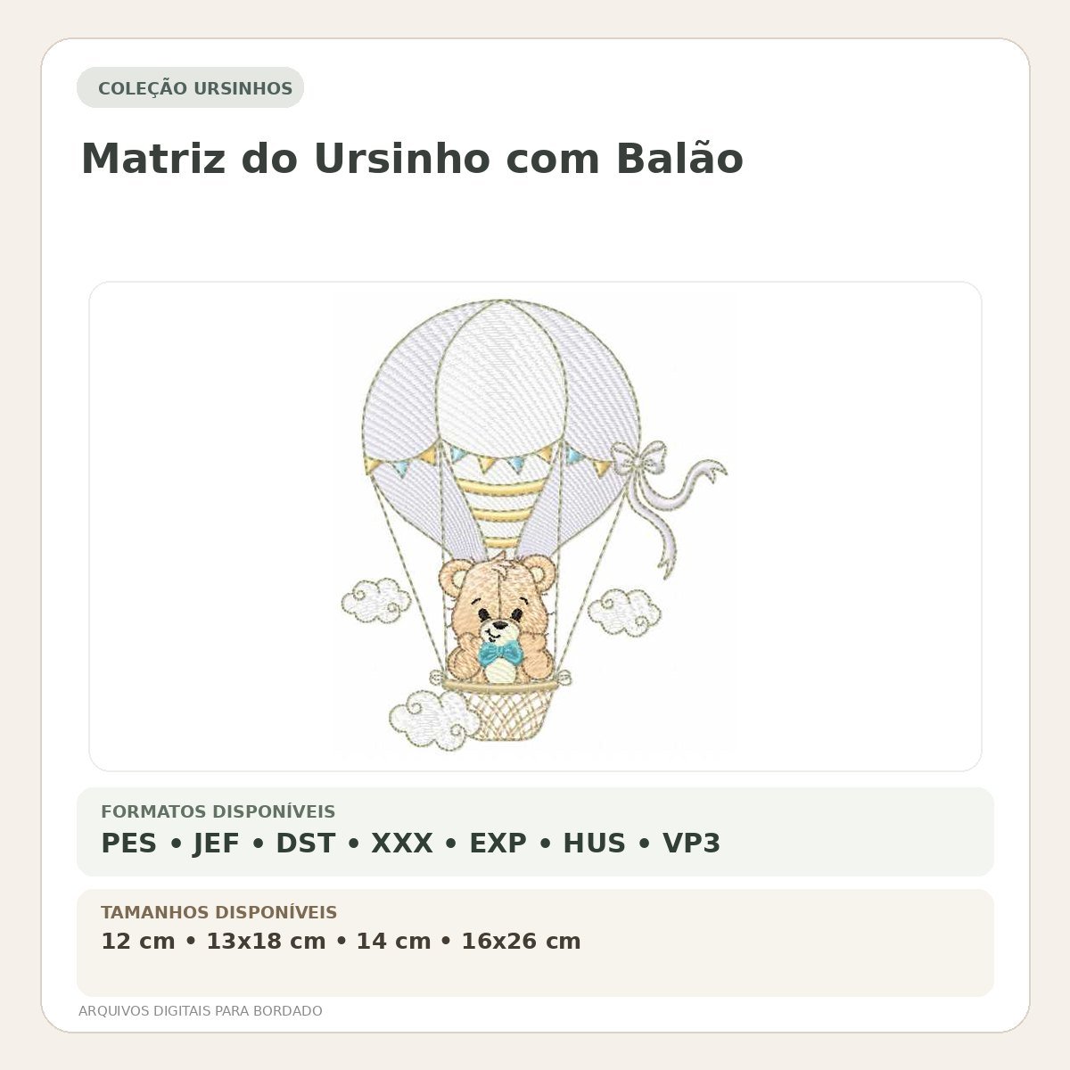 Matriz de Bordado Ursinho com Balão