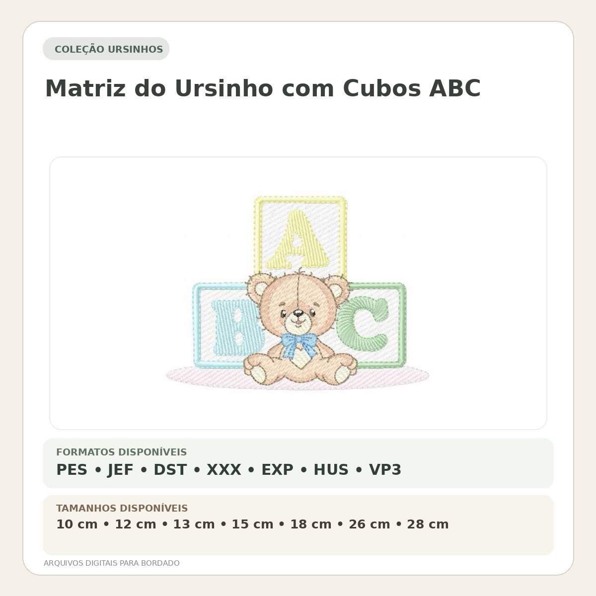 Matriz de Bordado Ursinho com Cubos ABC