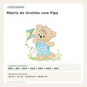 Matriz de Bordado Ursinho com Pipa