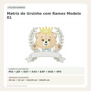 Matriz de Bordado Ursinho com Ramos Modelo 01