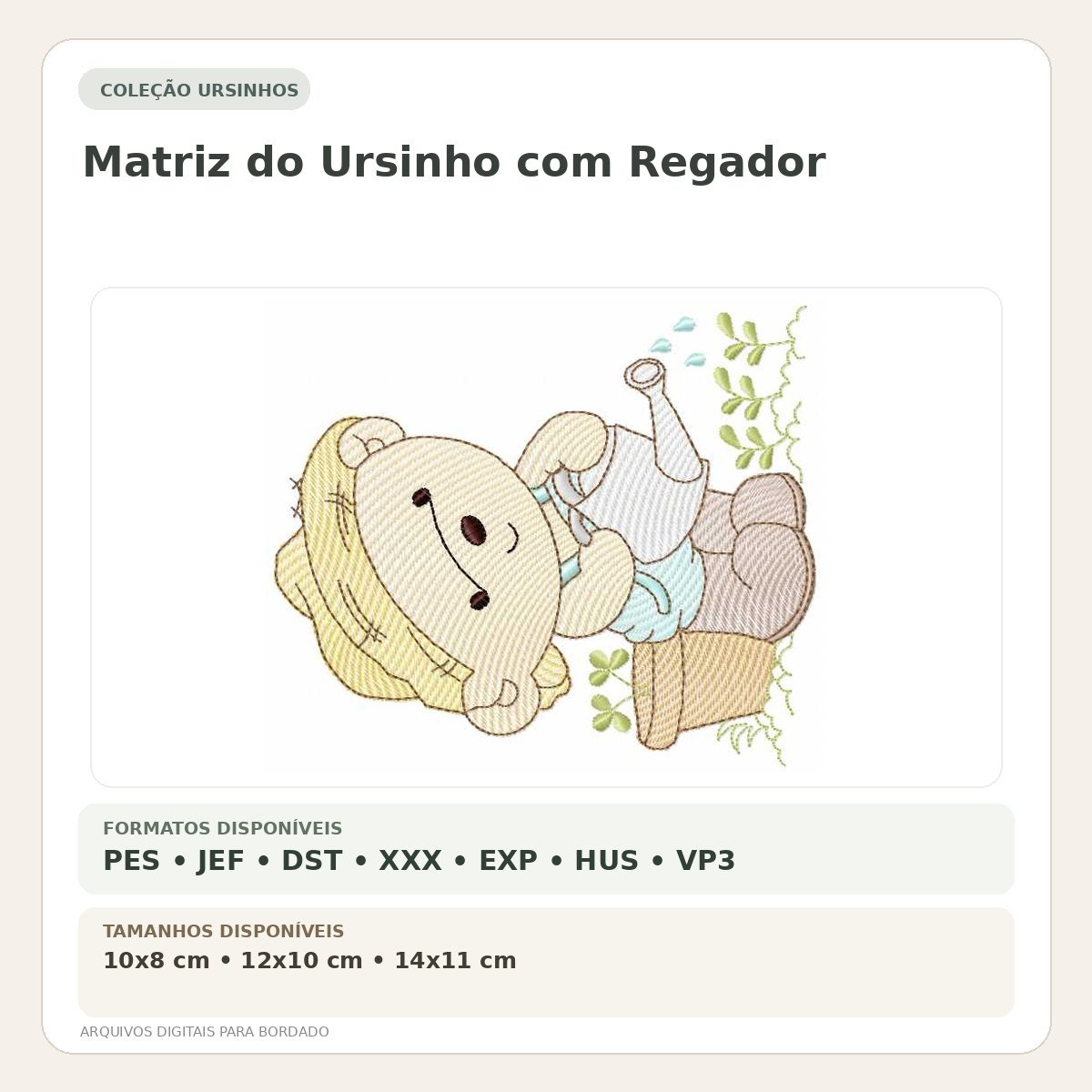 Matriz de Bordado Ursinho com Regador