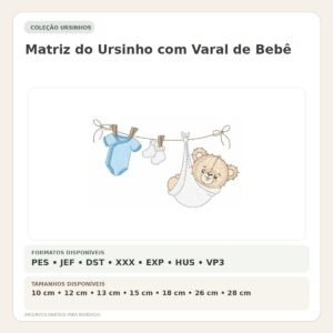 Matriz de Bordado Ursinho com Varal de Bebê