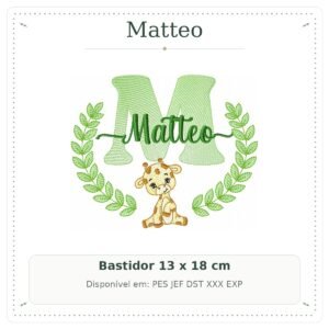 Matriz de Bordado Nome Matteo com Girafinha Safari 13x18