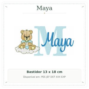 Matriz de Bordado Nome Maya Ursinho Baby nas Nuvens 13x18