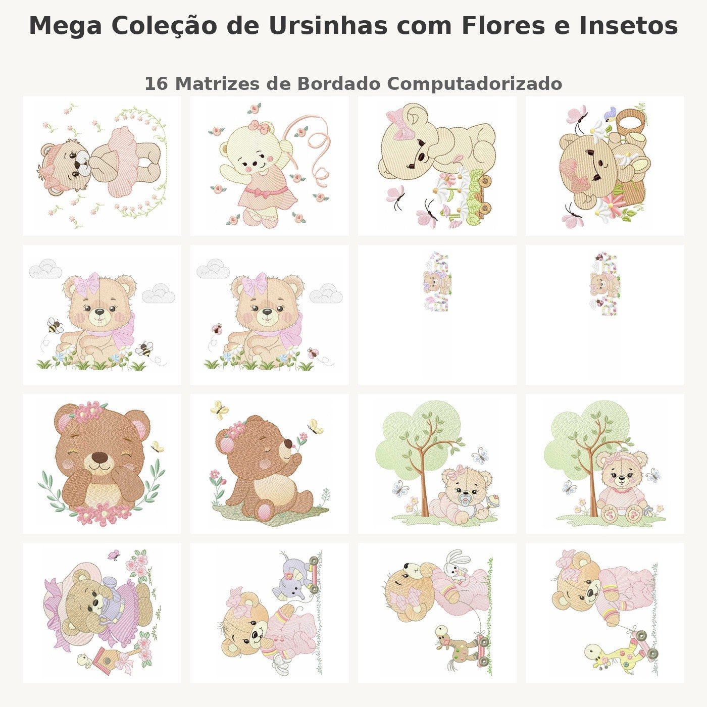 Mega Coleção de Ursinhas com Flores e Insetos