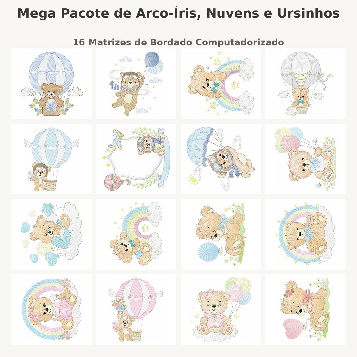Mega Pacote de Arco-Íris, Nuvens e Ursinhos