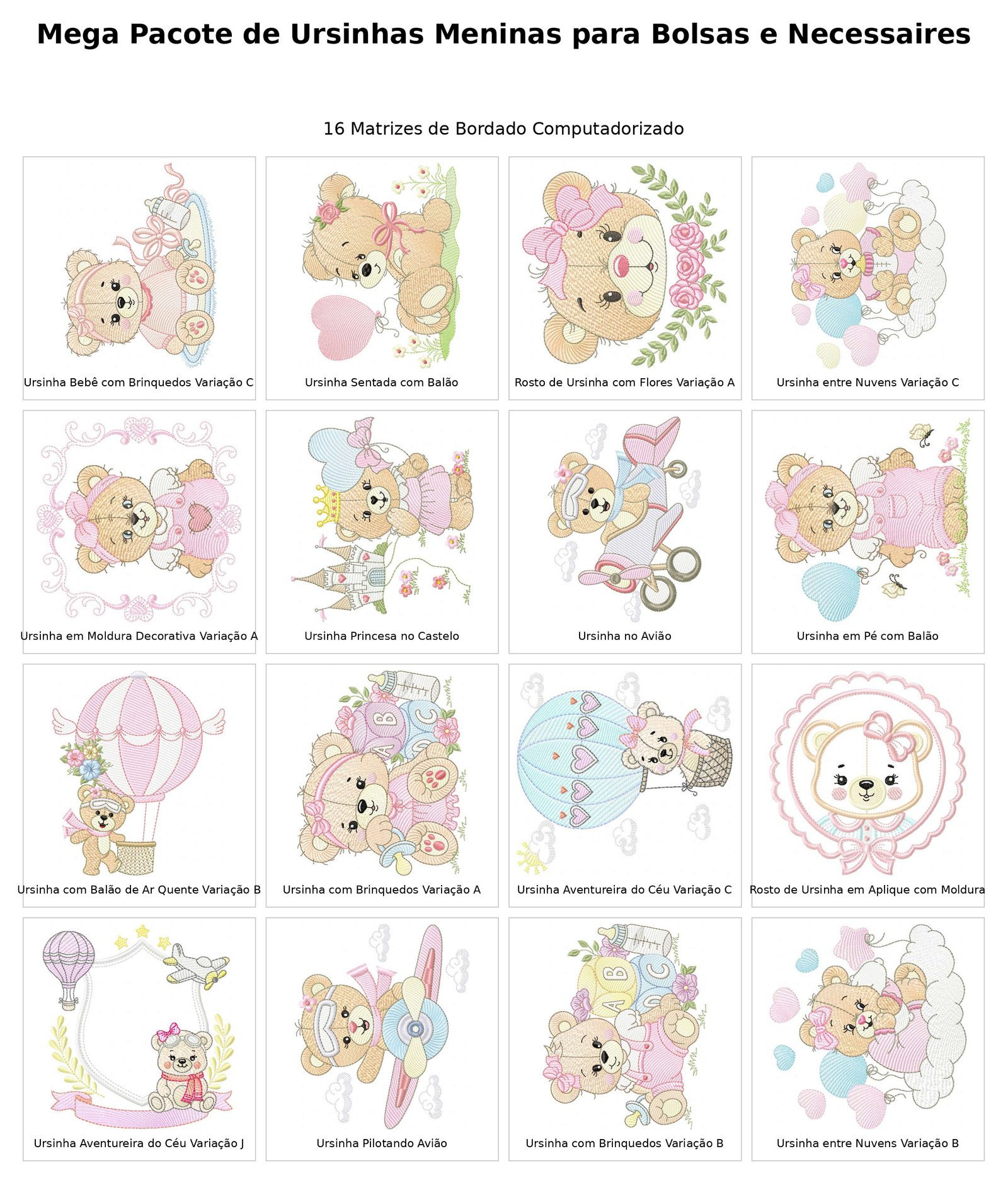Mega Pacote de Ursinhas Meninas para Bolsas e Necessaires