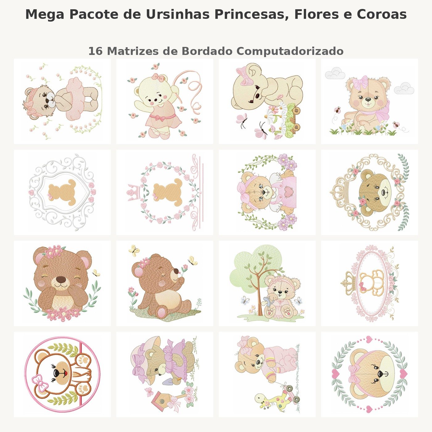 Mega Pacote de Ursinhas Princesas, Flores e Coroas