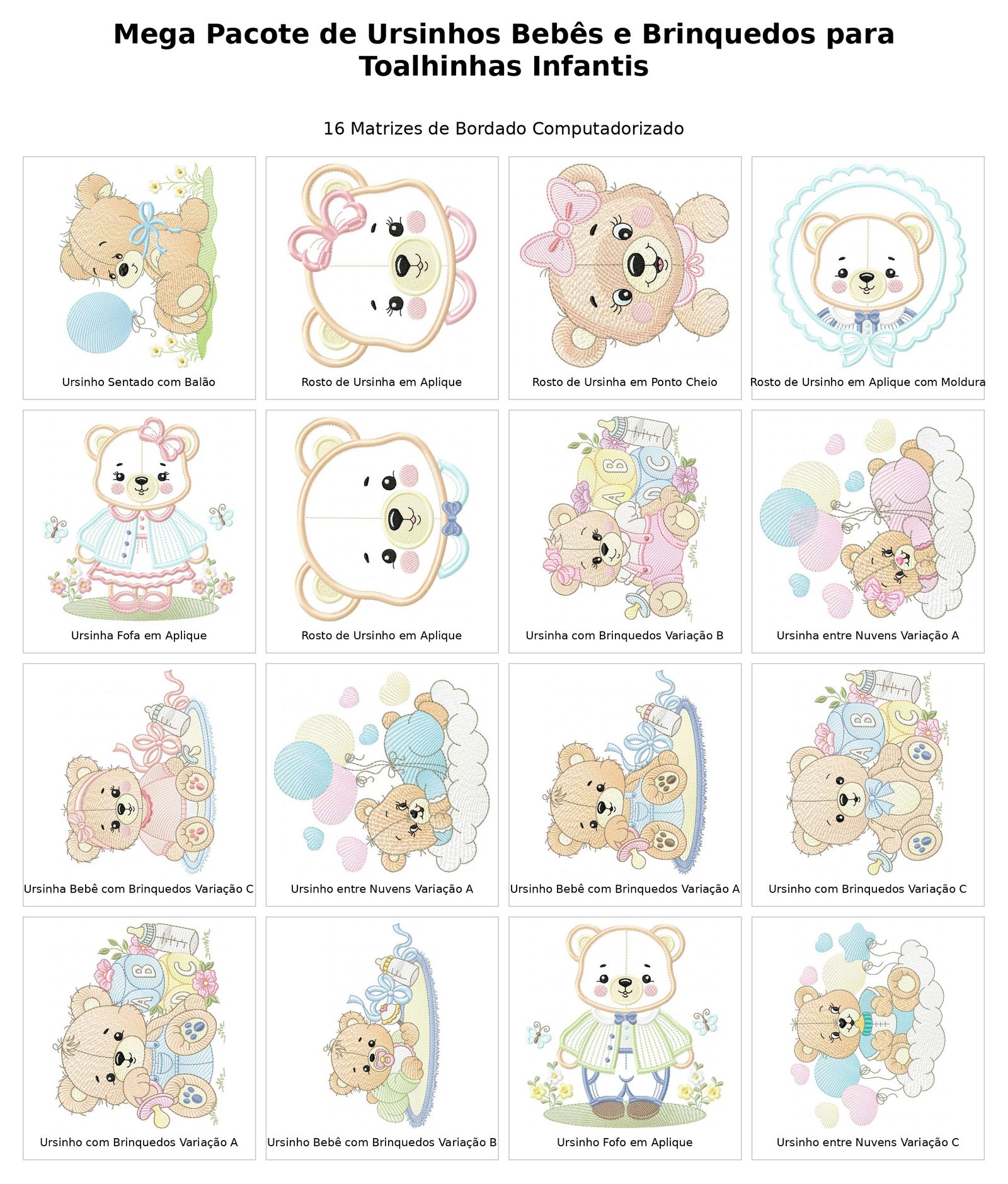 Mega Pacote de Ursinhos Bebês e Brinquedos para Toalhinhas Infantis