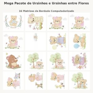 Mega Pacote de Ursinhos e Ursinhas entre Flores
