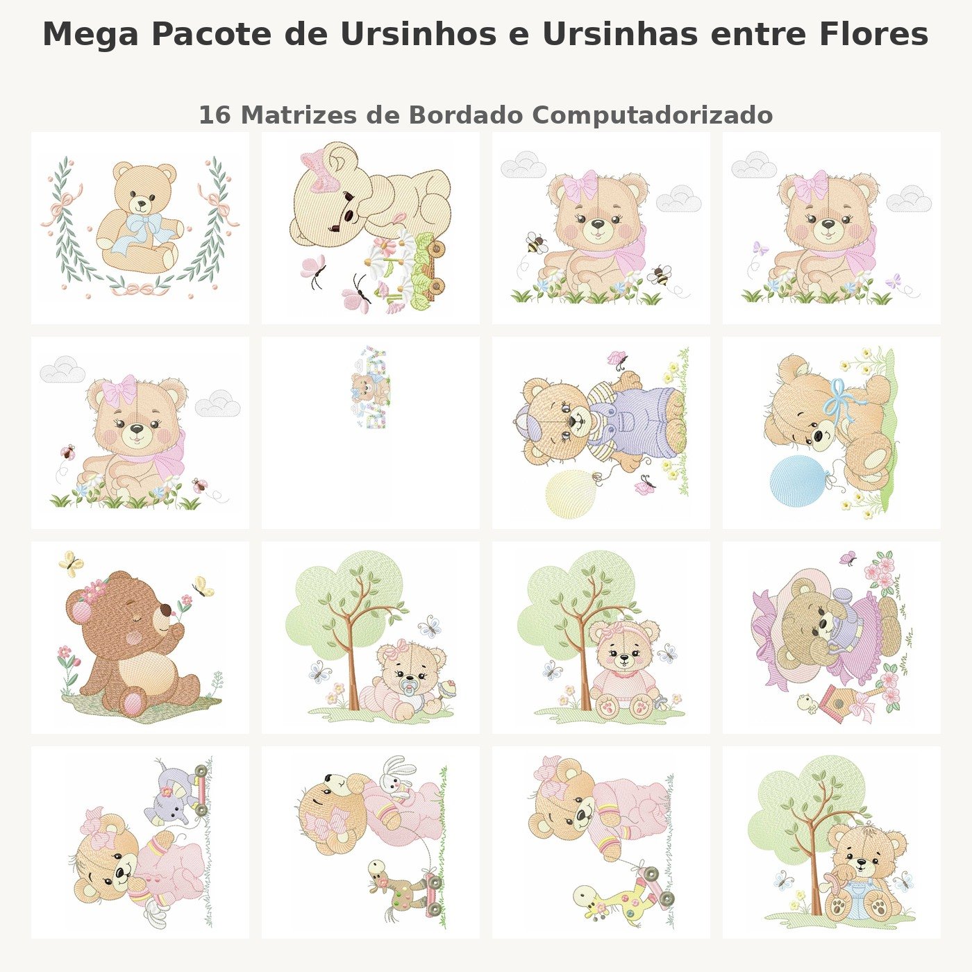 Mega Pacote de Ursinhos e Ursinhas entre Flores