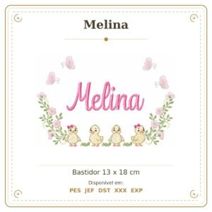 Matriz de Bordado Nome Melina Patinhos Menina 13x18
