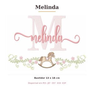 Matriz de Bordado Nome Melinda Cavalinhos 13x18