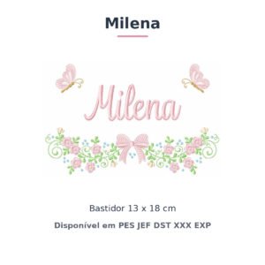 Matriz de Bordado Nome Milena Laços e Borboletas 2 13x18