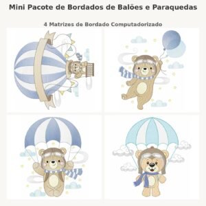 Mini Pacote de Bordados de Balões e Paraquedas