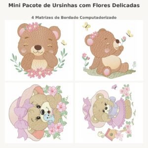 Mini Pacote de Ursinhas com Flores Delicadas