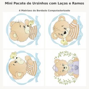 Mini Pacote de Ursinhos com Laços e Ramos