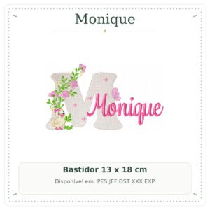 Matriz de Bordado Nome Monique Patinha com Borboleta 13x18
