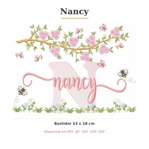 Matriz de Bordado Nome Nancy Jardim e Abelhas 13x18