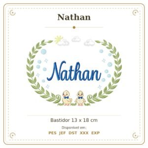 Matriz de Bordado Nome Nathan Patinhos Meninos 13x18