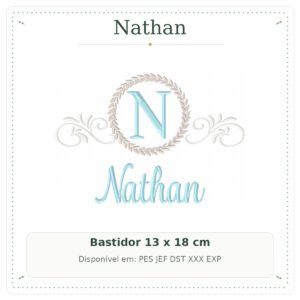 Matriz de Bordado Nome Nathan Ramo Arabesco 13x18