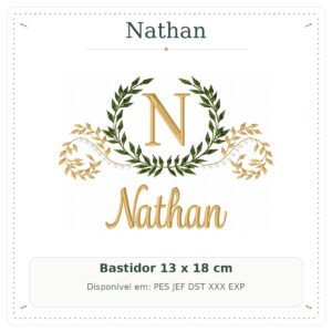 Matriz de Bordado Nome Nathan Arabesco com Ramo Luxo 13x18