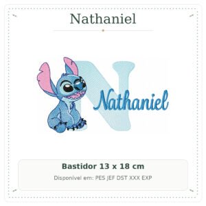 Matriz de Bordado Nome Nathaniel Stitch Sobreposto 13x18