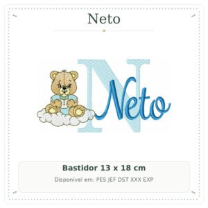 Matriz de Bordado Nome Neto Ursinho Baby nas Nuvens 13x18