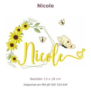 Matriz de Bordado Nome Nicole Girassol 13x18