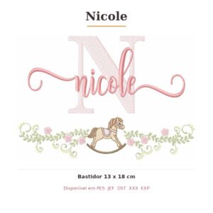 Matriz de Bordado Nome Nicole Cavalinhos 13x18
