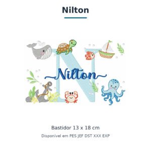 Matriz de Bordado Nome Nilton Fundo do Mar 13x18