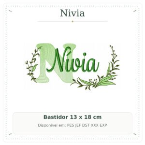 Matriz de Bordado Nome Nivia Folhas e Ramos Sobreposto 13x18