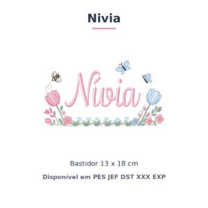Matriz de Bordado Nome Nivia Jardim de Tulipas 13x18