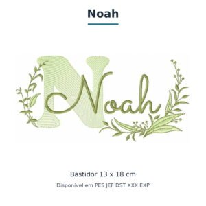 Matriz de Bordado Nome Noah Ramos e Folhas 13x18