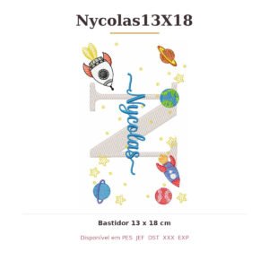 Matriz de Bordado Nome Nycolas Astronauta 13x18