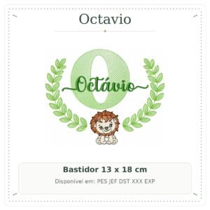 Matriz de Bordado Nome Octavio com Leão Safari 13x18